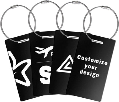 4 pcs Personalized Luggage Tags for Travel Durable Aluminium Luggage Tags for Suitcases Custom Bag Tags for Backpacks Heavy Duty Personalized Baggage Tags for Birthday Gifts(Small,Black)