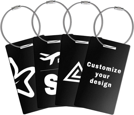 4 pcs Personalized Luggage Tags for Travel Durable Aluminium Luggage Tags for Suitcases Custom Bag Tags for Backpacks Heavy Duty Personalized Baggage Tags for Birthday Gifts(Small,Black)