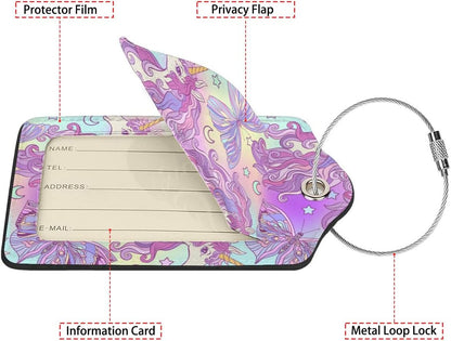 Multicolored Unicorn Luggage Tags for Suitcases,2 Pack Luggage Tag, Leather Stainless Steel Loop Label Tag for Women Girl Travel Bag Suitcase