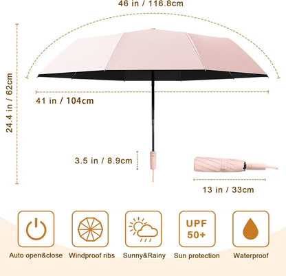 2-Pack Windproof, Waterproof, UV-Blocking Portable Travel Umbrella, Compact Sun & Rain Folding Umbrella, Double Rib Structure, Large Auto Open and Close Car Umbrella