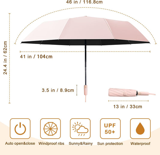 2-Pack Windproof, Waterproof, UV-Blocking Portable Travel Umbrella, Compact Sun & Rain Folding Umbrella, Double Rib Structure, Large Auto Open and Close Car Umbrella