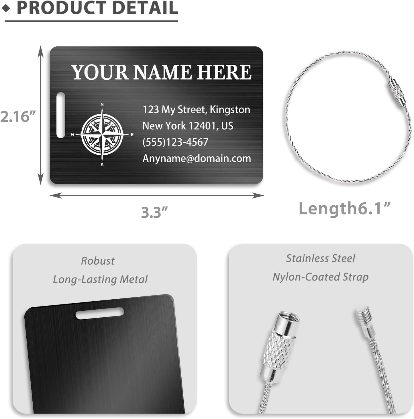 Personalized Luggage Tags for Suitcases (2/4/6/8 Pack) - Custom Engraved Metal Travel Tag, Customizable Pattern/Name/Text for Bags Backpacks Suitcases