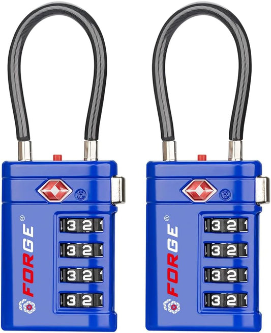 Forge TSA Approved Luggage Locks 4 Digit Combination TSA Travel Locks with TSA008, Open Alert Indicator, Zinc Alloy Body for Luggage, Suitcase, Backpack, and More. Blue 2 Locks.