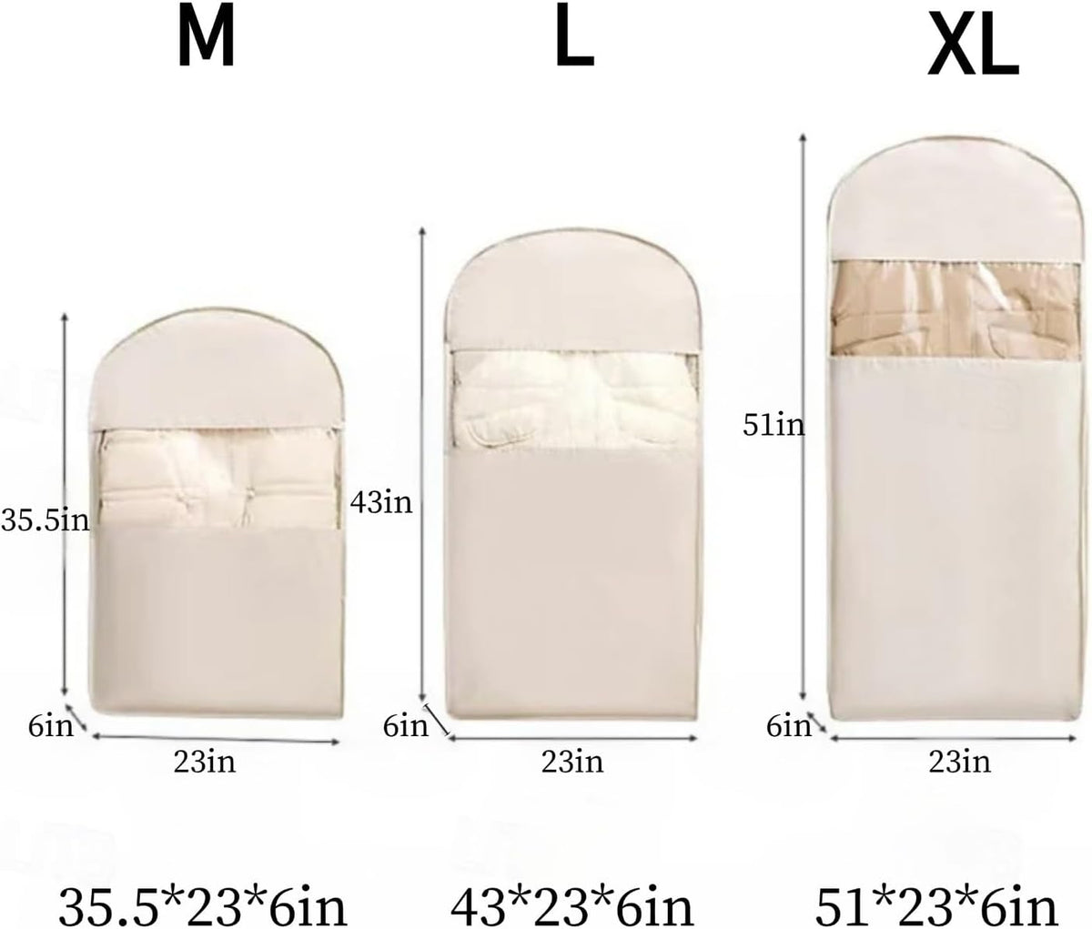 Space Saving Hanging Garment Bag With Self Compression Zipper,Garment Bags for Travel,Dust Cover for Coats Down Jackets, Closet Clothes Organizer with Clear Window (Beige, L*2Pcs)