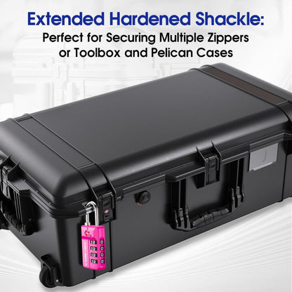 SURE LOCK TSA-Approved 4-Digit Resettable Combination Lock with Open Alert, Easy-Read Dials - for Luggage, School Lockers, Gym, Office, Toolbox & Security Cases (Pink 4 Pack)