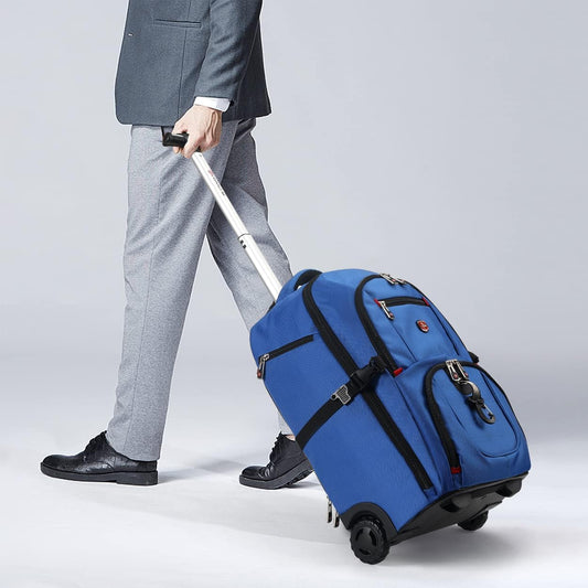 star cloud 21x14x9 Rolling Backpack with Wheels - Water-Resistant, 17.3" Laptop Compartment, Ideal Carry-On for Overnight Travel, College, Work - Wheeled Business Backpack for Adults (Blue)