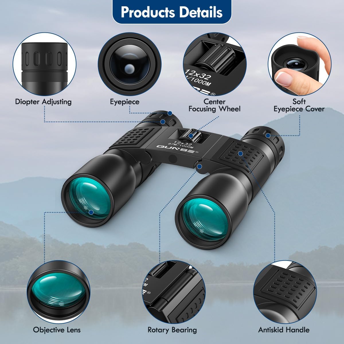 12x32 Binoculars Compact for Adults - High Powered Binoculars for Bird Watching Travel Spectator Sport Fishing Golf