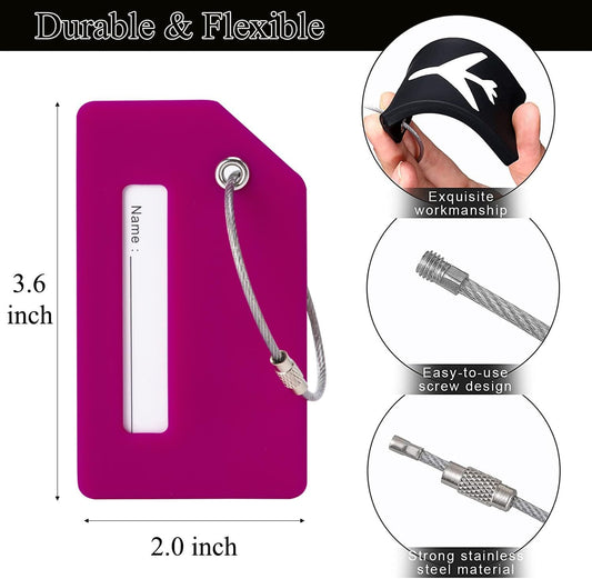 6 Pack Silicone Luggage Tag for Suitcases with Stainless Loop, Privacy Protection Travel Bag Tags Perfect to Quickly Spot Baggage Handbag (Cranberry)