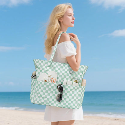 CAMTOP Waterproof Beach Tote Bag for Women Girls with Zipper Foldable Sandproof Pool Swim Bag Travel Carry On Gym