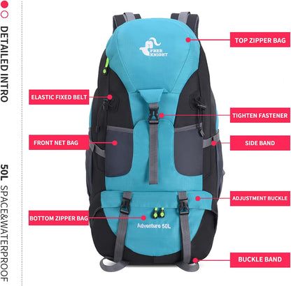 Bseash 50L Hiking Backpack, Water Resistant Lightweight Outdoor Sport Daypack Travel Bag for Camping Climbing Skiing Cycling (Lake Green - No Shoe Compartment)