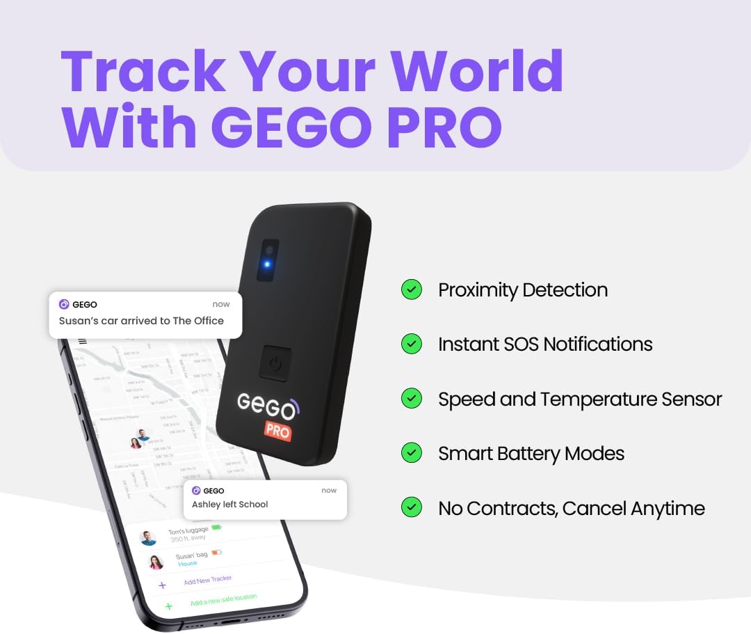 GEGO PRO GPS Tracker - Universal Tracking for Luggage, Vehicles, Trailers, Bike, Person | Real-Time GPS Tracking, WiFi, GSM & Bluetooth | Long Battery Life | Subscription Required