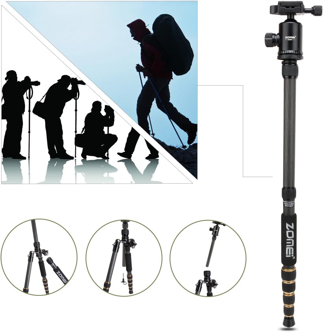 ZOMEI Z669C Carbon Fiber Portable Tripod with Ball Head Compact Travel for Canon,Sony, Nikon, Samsung, Panasonic, Olympus, Kodak, Fuji, Cameras and Video Camera