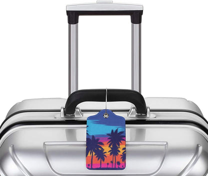 Coconut Trees at Sunset Luggage Tag for Suitcases Baggage, Fancy Airport Cruise Leahter Luggage Tag with Full Back Privacy Cover for Travel Sports Teens Kids