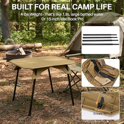 TOPCHANCES Folding Camping Table, Ultralight Aluminum Portable Table with Adjustable Height, 2-in-1 Carry Bag for Outdoor Picnic, Travel, Beach, BBQ & Festival(Khaki)
