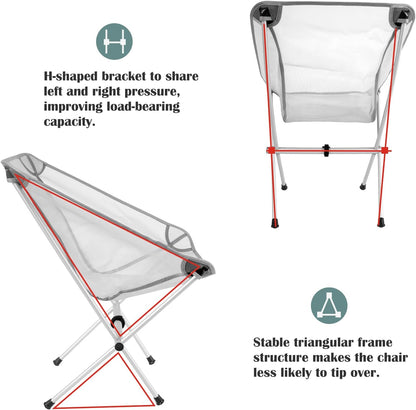 Ultra-Light Folding Camping Chair, All-Aluminum Frame, Surper Breathable Fabric, Easy to Carry, Compact Storage Size (1, Grey)