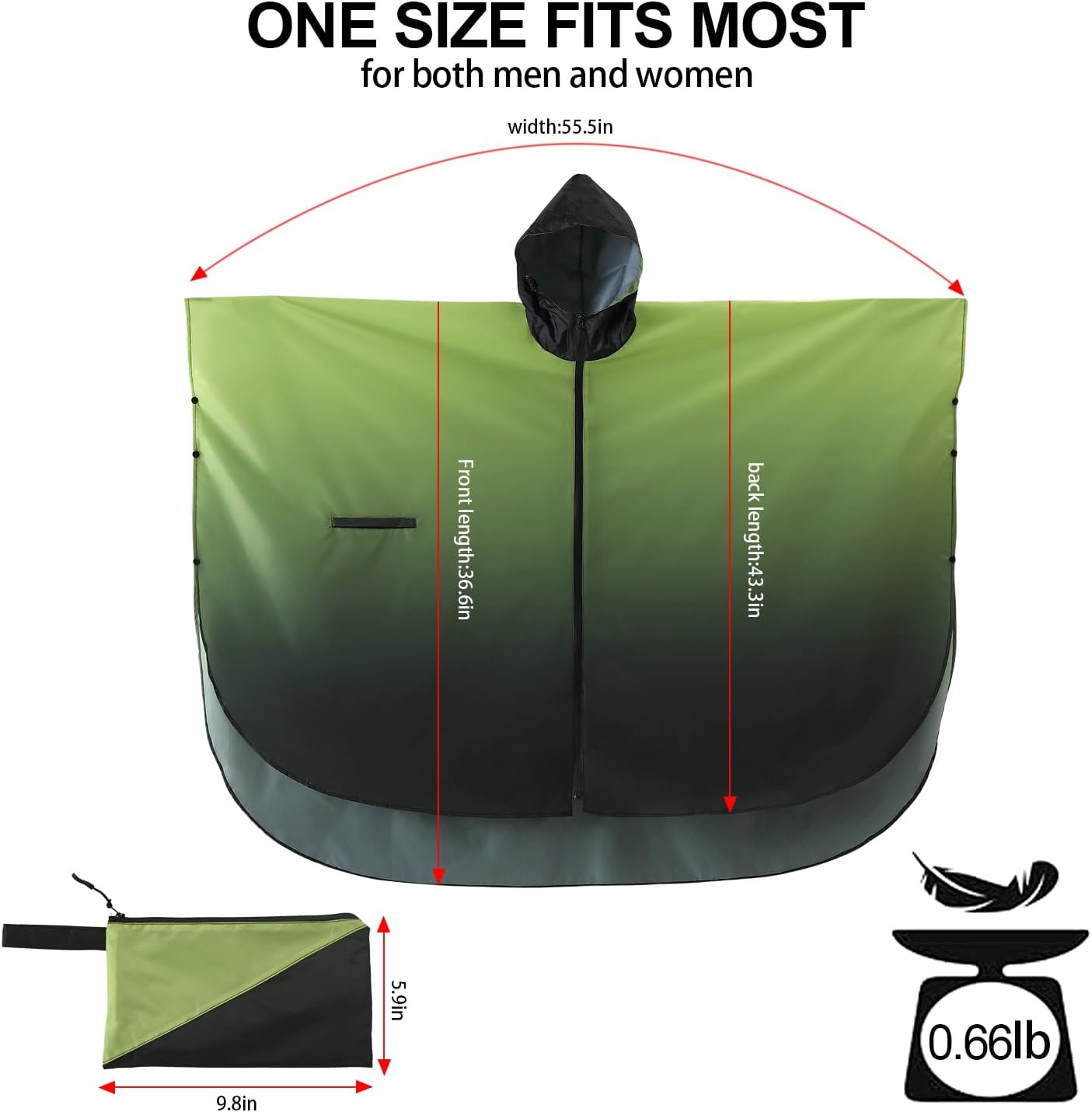 Rain Poncho Jacket Coat Hooded Zipper Style for Women/Men/Adult with Pocket