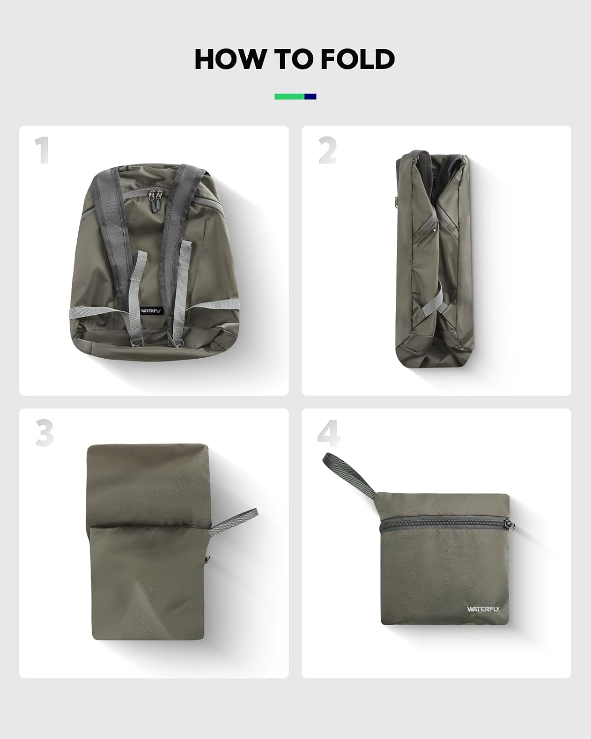 WATERFLY Foldable Lightweight Hiking Backpack: 15L Packable Traveling Daypack Men Women Ultralight Thin Casual Day Pack Bag for Outdoor Sports Camping Beach Park (Gray)