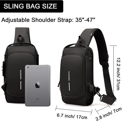 Sling Bag for Men Anti-theft USB Crossbody Shoulder Backpack Purse Waterproof PU Leather Chest Bag Travel Daily Use