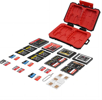 28 Slots Memory Card Case,for 4 SD and 12 TF Cards,Photography Accessories Water-Resistant Anti-Shock,CF or XQD/SD/TF/CFexpress/Nano SIM/Micro SIM Holder Organizer Storage, Black