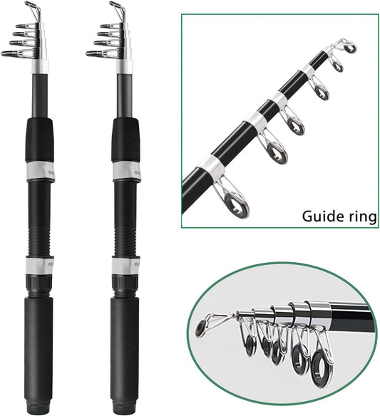 2PACK Fishing Pole Combo,Fishing Rod Combos with Telescopic Fishing Pole Spinning Reels Fishing Carrier Bag for Travel Saltwater Freshwater