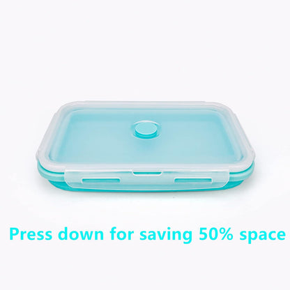 CARTINTS Large Collapsible Camping Food Containers, 1200ml Silicone Lunch Container, Microwave Safe Reusable Meal Prep Container For Indoor&Outdoor Kitchen With Foldable Spoon, Blue