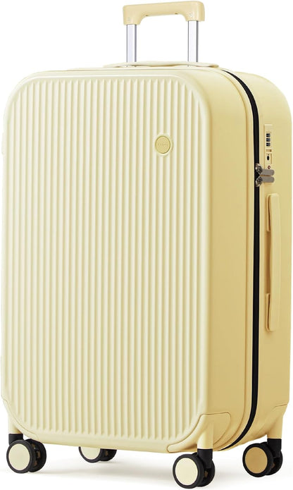 mixi 26 Inch Large Checked Luggage PC Hardshell Suitcases with Wheels for Travel Woman Men, Lark Yellow