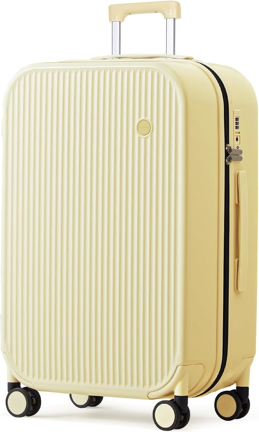 mixi 26 Inch Large Checked Luggage PC Hardshell Suitcases with Wheels for Travel Woman Men, Lark Yellow