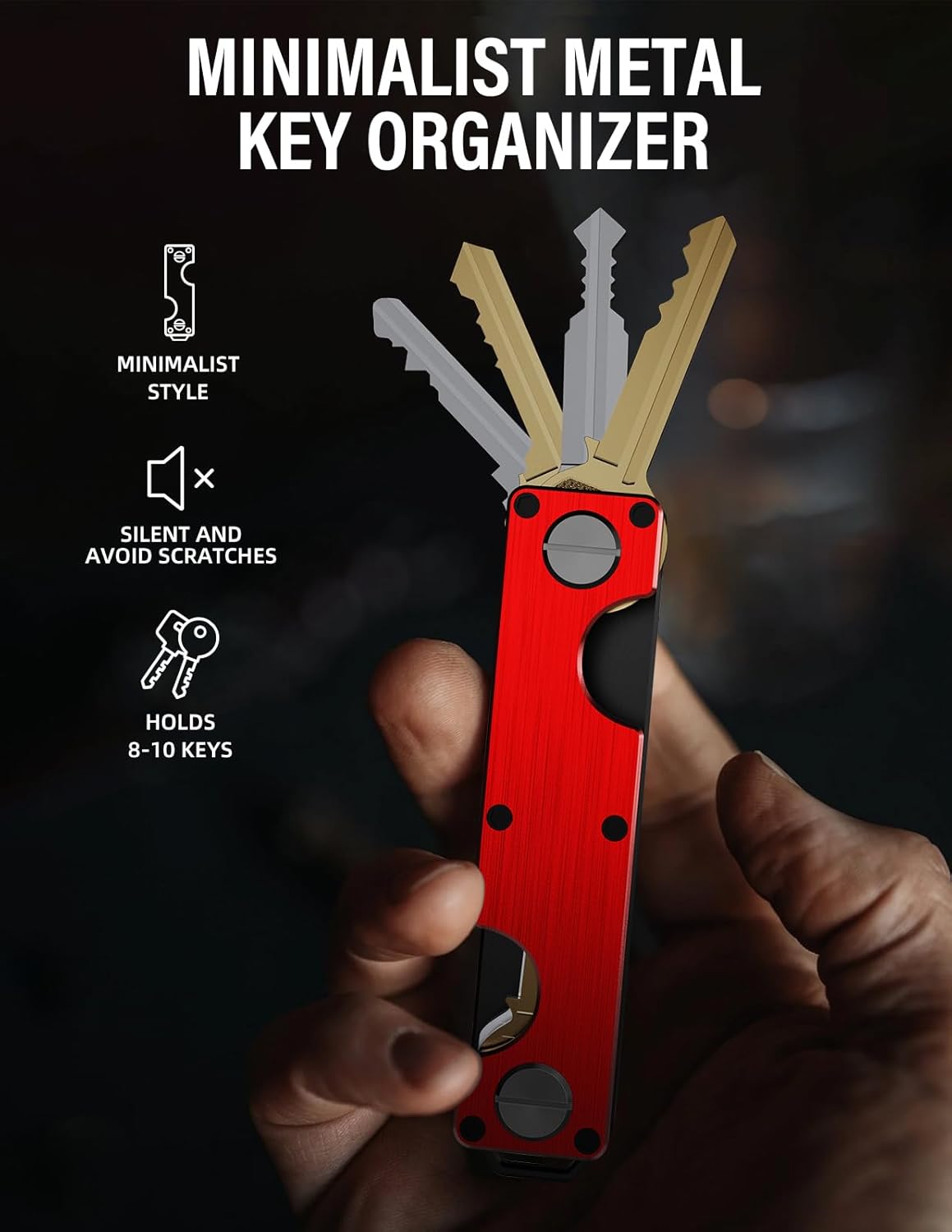 Key Organizer Key Holder Compact Key Case Minimalist Metal Key Chain Key Holder for Keychain Secures 8-10 Keys EDC