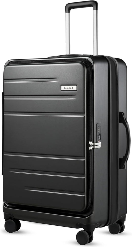 LUGGEX 24 Inch Luggage with Spinner Wheels, Expandable PC Hard Shell Checked Suitcase with Front Opening, Lightweight (Charcoal Metallic, 24 Inch)