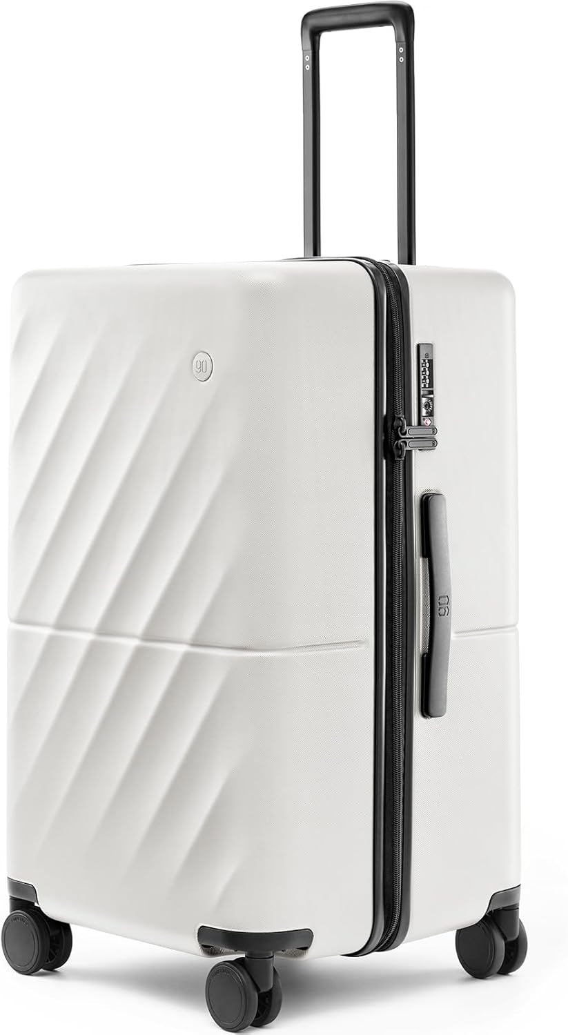 Trunk Luggage 24 Inch, Medium Checked Luggage with Double Spinner Wheels, Anti-Burst Zipper, Hard Case PC Suitcase, Lightweight Travel Luggage, TSA Approved (Pearl White, Hudson)