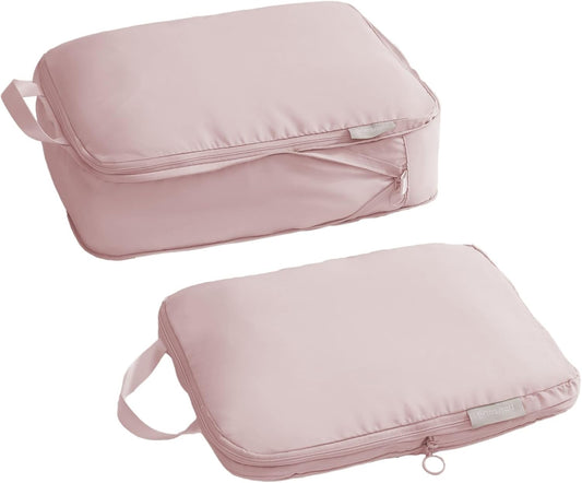 tianzong Compression Packing Cubes for Suitcases, Luggage Organizer Bags Set for Travel (Pink, 2 Pack Medium)