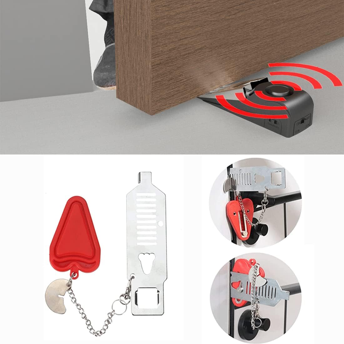 3 Packs Portable Door Stop Alarm & Door Lock, Upgraded Home Security Door Locker Devices Pocket Door Stopper Self Defensey Tools for Travel Home Apartment