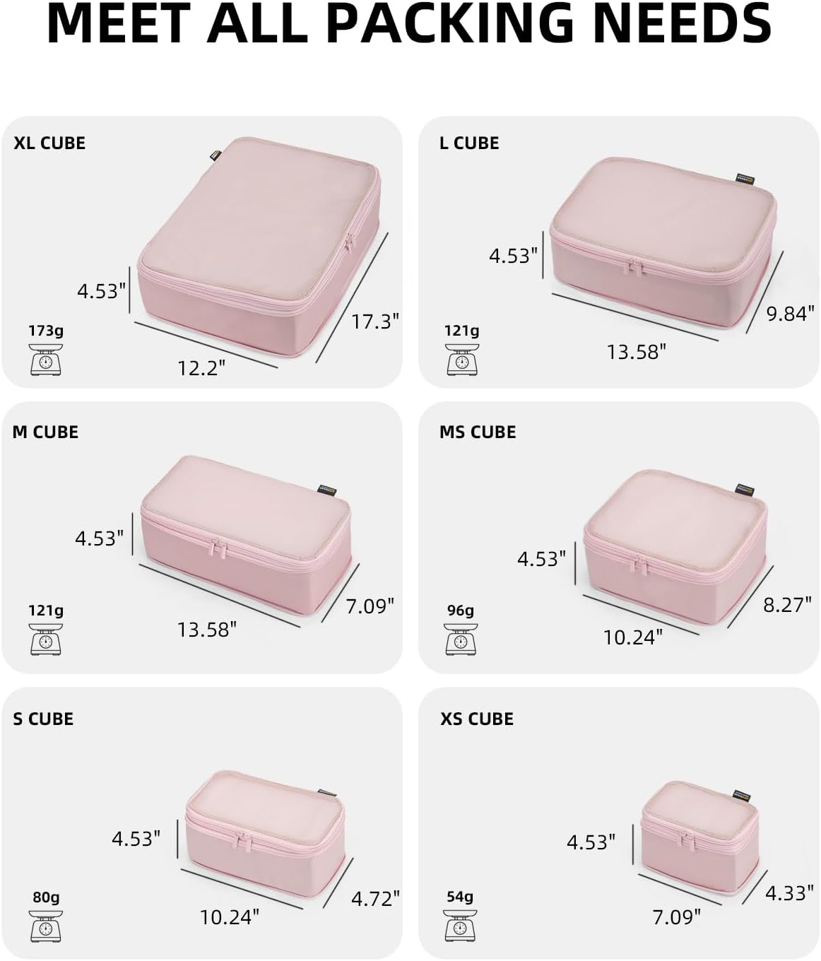 6 Set Compression Packing Cubes for Travel, Large Medium Small Luggage Organizers, Storage Bags for Clothes (6 Pack, Dusty Pink)