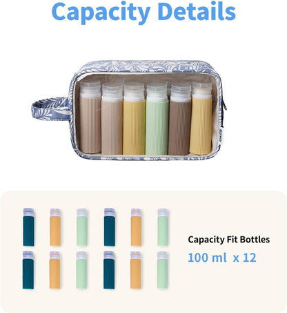 Narwey Clear Toiletry Bags for Traveling Women Men, Clear Travel Bags for Toiletries Makeup Bag Cosmetic Bag with Zipper, Make Up Organizer, Skincare Bag (Blue Leaf)