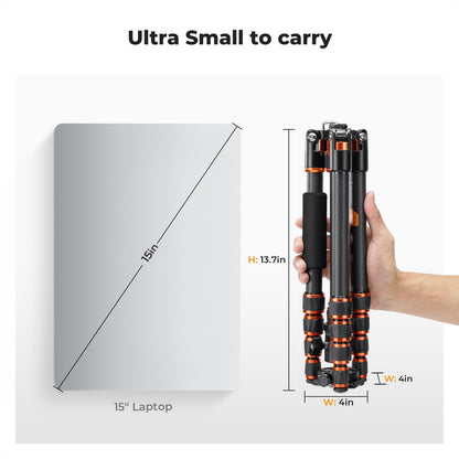 K&F Concept 60 inch Carbon Fiber Camera Tripod,Super Lightweight Compact Travel Tripod with 360 Degree Ball Head,Quick Release Plate, Detachable Monopod, 17 lb Load Capacity for SLR DSLR, A225C0+BH25L