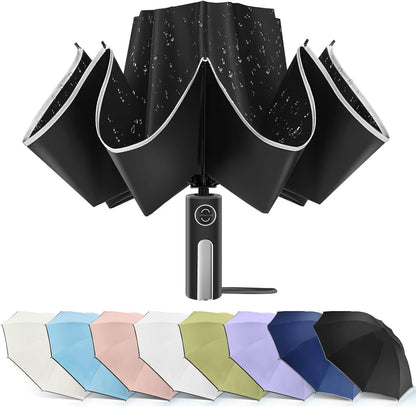 Bodyguard Inverted Umbrella - Large Windproof for Rain & Sun, Compact Reverse With Reflective Stripe, Teflon-Coated for Women Men, Travel Folding With Cover Bag