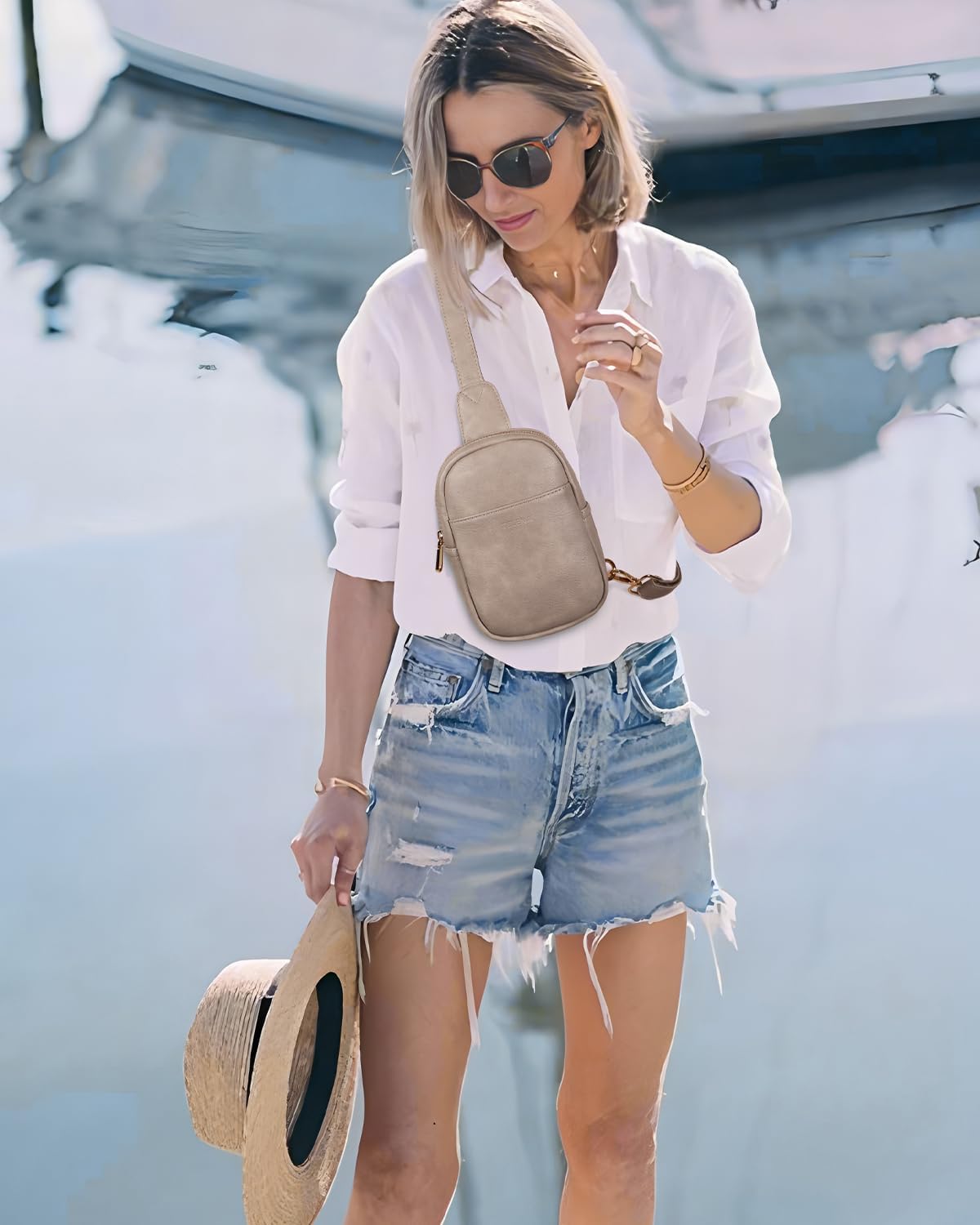 Telena Small Sling Bag for Women Leather Crossbody Fanny Packs Chest Bag for Women