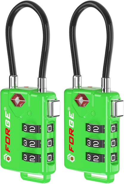 Forge TSA Approved Luggage Locks, Re-settable Combination with Alloy Body(Green 2 Locks)