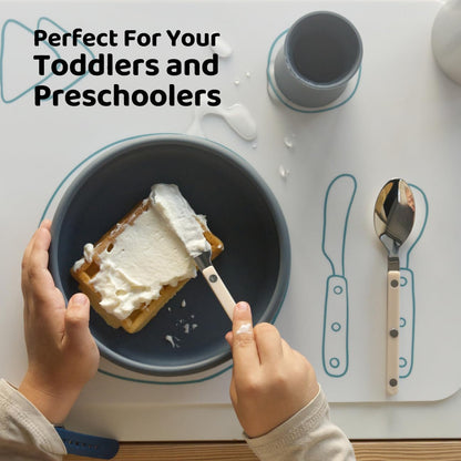 Kids Silverware Set, Stainless Steel Toddler Silverware with Bamboo Organizer, Montessori Kids Utensils, 10 Piece Cutlery Set with Forks, Spoons & Knives, Children Safe Metal Flatware