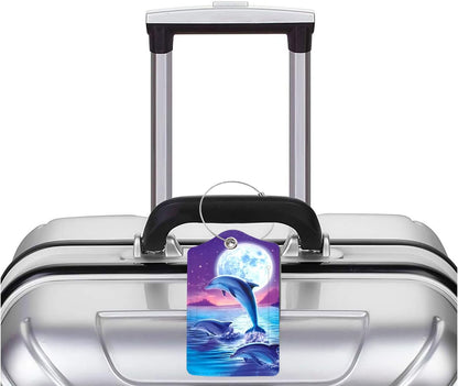 2 Pack Luggage Tag for Suitcase, Cute Unique Leather Bag Tags Identifiers Privacy Cover ID Label with Durable Steel Loop for Women Men Kids Girls Travel，DolphinA