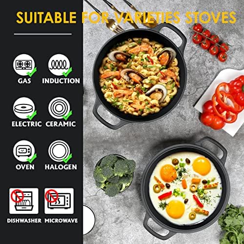 EDGING CASTING 2-in-1 Pre-Seasoned Cast Iron Dutch Oven Pot with Skillet Lid Cooking Pan, Cast Iron Skillet Cookware Pan Set with Dual Handles, Indoor Outdoor for Bread/Frying/Baking/Camping/BBQ, 5 Qt