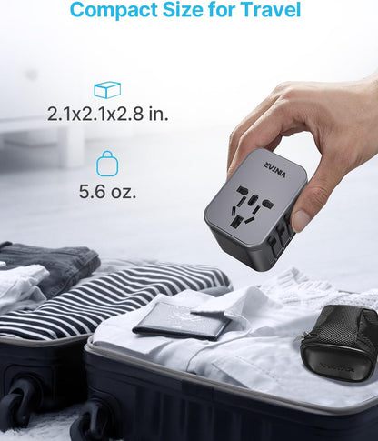 Universal Travel Adapter, VINTAR International Power Adapter with 6A 3 USB C and 2 USB Ports, All in One Travel Essentials Plug Adapter, Worldwide Outlet Converter for Europe UK USA AUS(Type C/G/A/I)