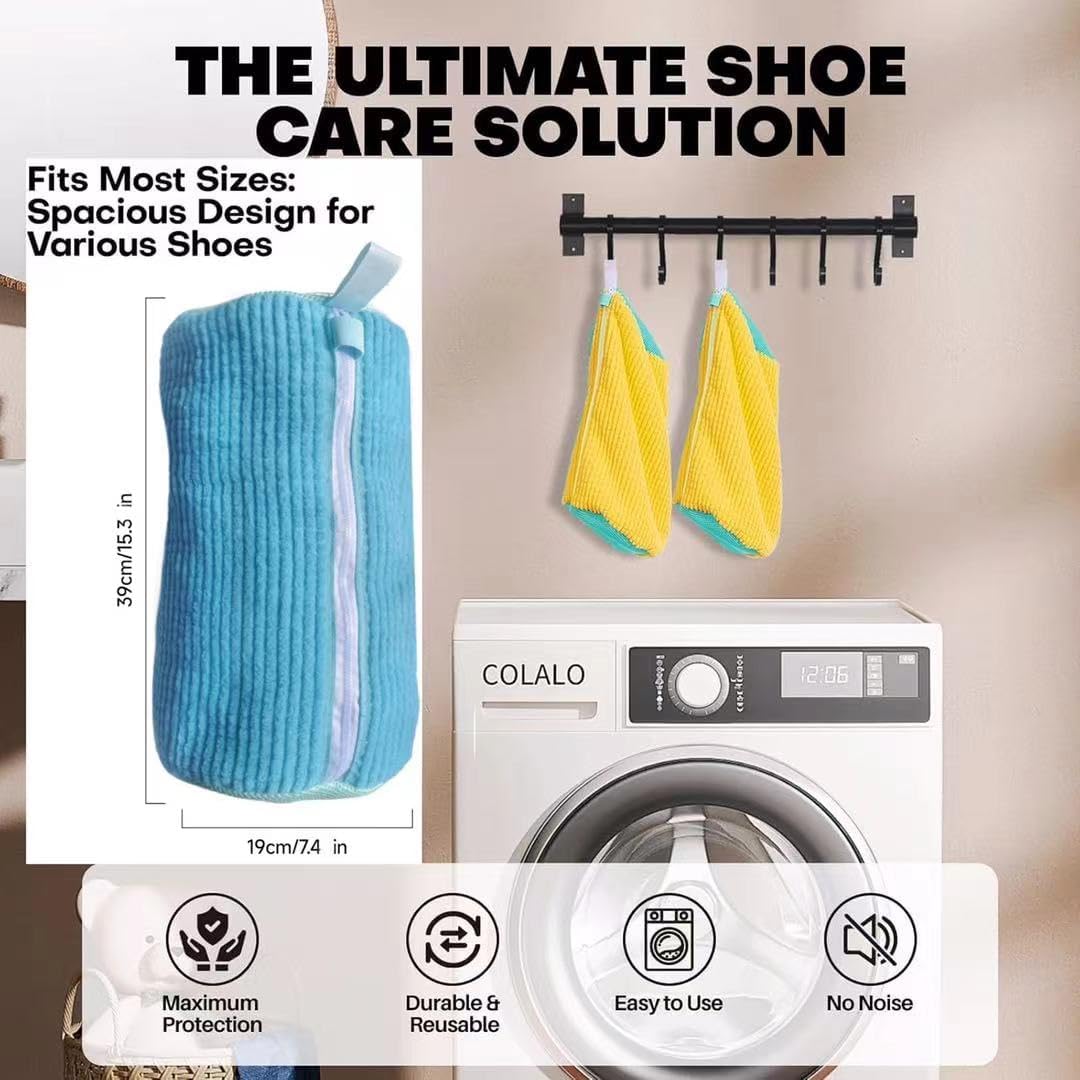 Shoe Laundry Bags for Washing Machine, 2 Pcs Shoe Washing Bag, Laundry Shoe Bag for Washer and Dryer, Reusable Shoe Washing Bags Shoe Washing Machine Bag (Blue-2Pcs)