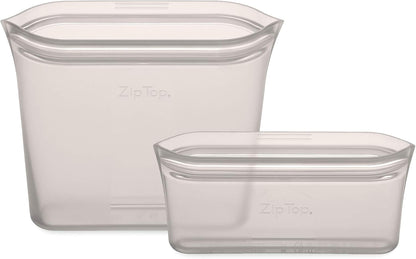 Zip Top Reusable Food Storage Bags | 2 Bag Set [Gray] | Silicone Meal Prep Container | Microwave, Dishwasher and Freezer Safe | Made in the USA