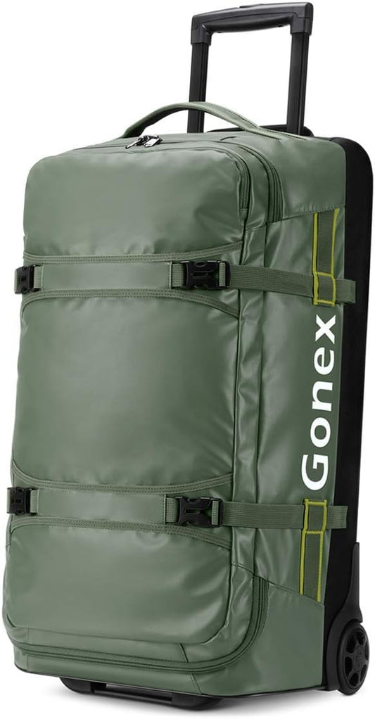 Gonex Rolling Duffle Bag with Wheels, 70L Water Repellent Wheeled Travel Duffel Luggage with Rollers 25 inch, Olive Green