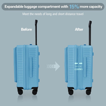 20 Inch Luggage with Spinner Wheels,Expandable Front Opening Suitcase 100% PC Hard Shell TSA Lock, Smooth Rolling Wheels, Lightweight Travel for Men and Women, Y03 Yellow Slightly Larger