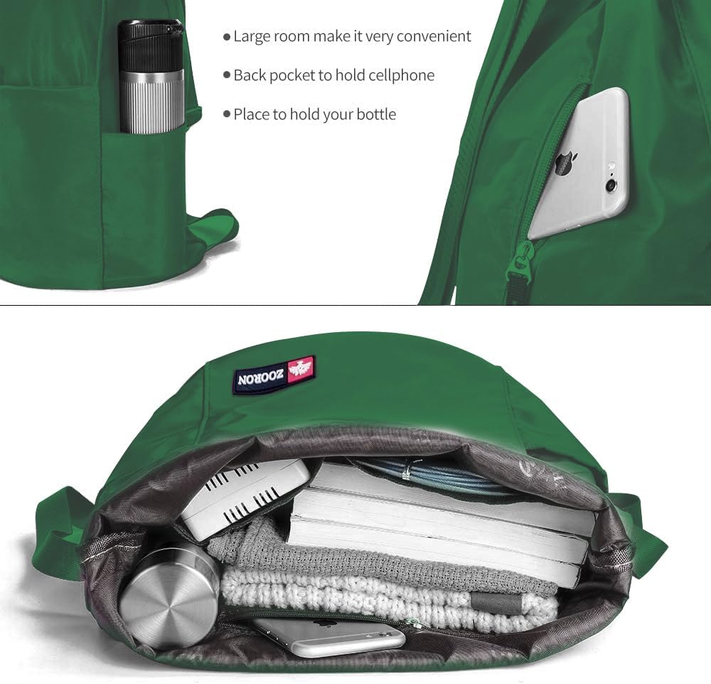 ZOORON Waterproof Drawstring Gym Backpack Bag for Men & Women, Sport Gym Sack Mini Travel Daypack