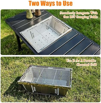 Portable Charcoal Grill, Camping Charcoal Grill for IGT Table, Folding Barbecue Grill, Outdoor Tabletop BBQ Grill,Backpacking BBQ Grill with Carry Bag, for Outdoor Cooking Picnics Beach