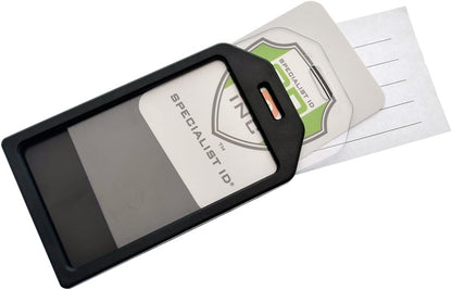 5 Pack - Premium Rigid Airline Luggage Tag Holders with 6" Worm Loops - Heavy Duty Hard Plastic -Suitcase ID Tag Identifiers with Business Card Insert Window by Specialist ID (Black)