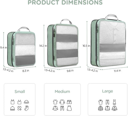 Cipway Mesh Compression Packing Cubes, Ultralight See Through Luggage Organizer Bags, Travel Essentials for Carry on Suitcase（3 Pcs,Sage Green）